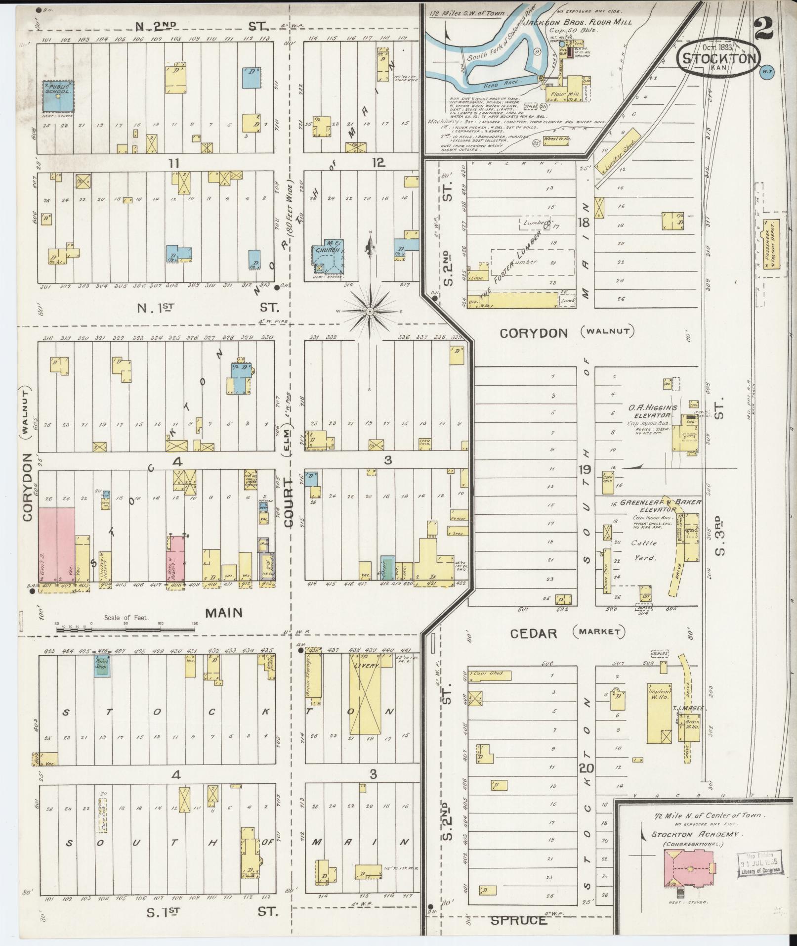 Sanborn Fire Insurance Map from Stockton, Rooks County, Kansas (1893), Sheet #0002 - Complete Map Set gallery image, historic Sanborn map, vintage wall art, Kansas Kansas