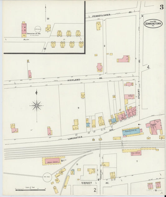 Sanborn Fire Insurance Map from Downingtown, Chester County, Pennsylvania (1898), Sheet #0003 - Historic Sanborn Fire Insurance Map Print, vintage old map wall art, antique decor, genealogy gift, Pennsylvania Pennsylvania map