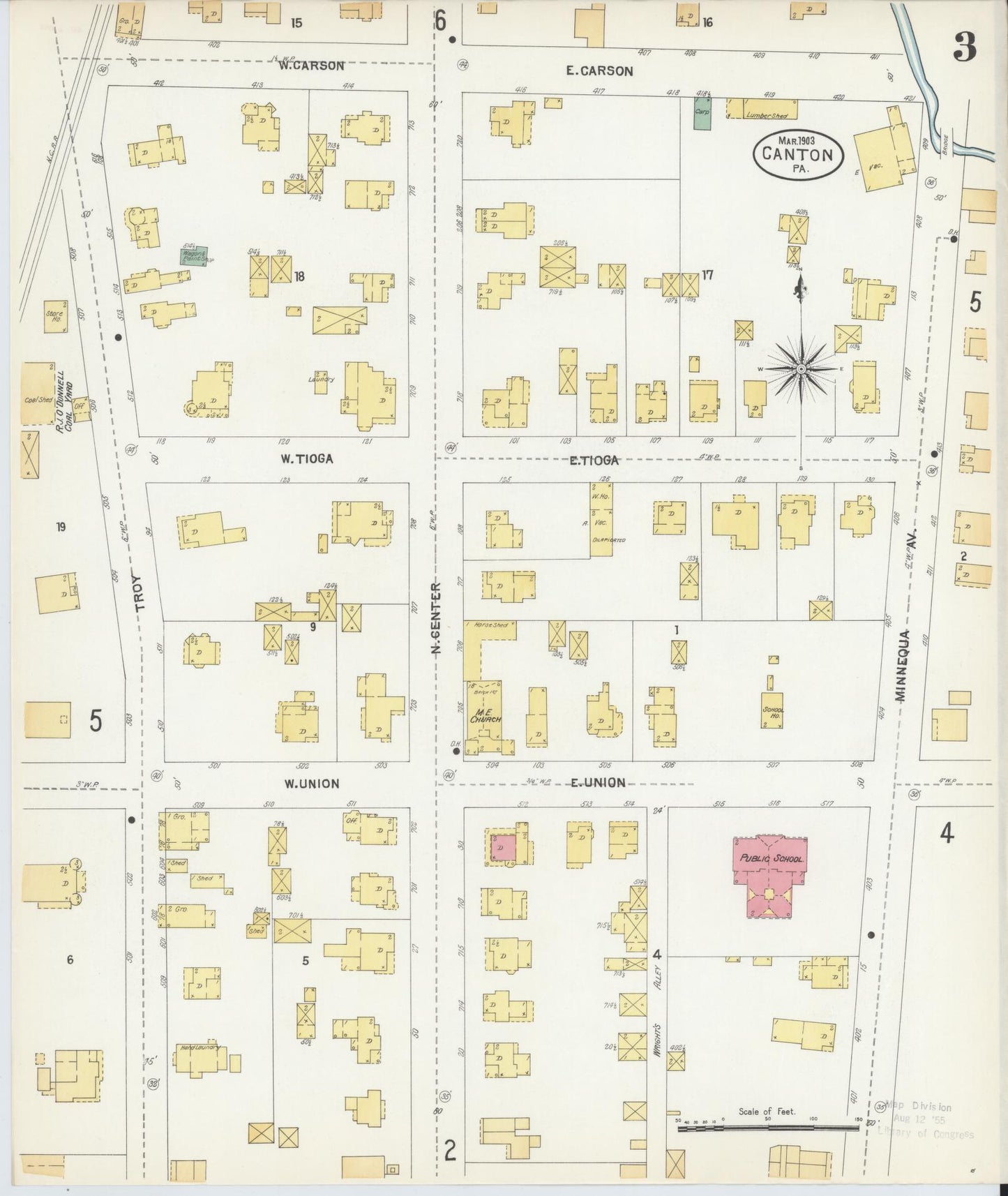 Sanborn Fire Insurance Map from Canton, Bradford County, Pennsylvania (1903), Sheet #0003 - Historic Sanborn Fire Insurance Map Print, vintage old map wall art, antique decor, genealogy gift, Pennsylvania Pennsylvania map