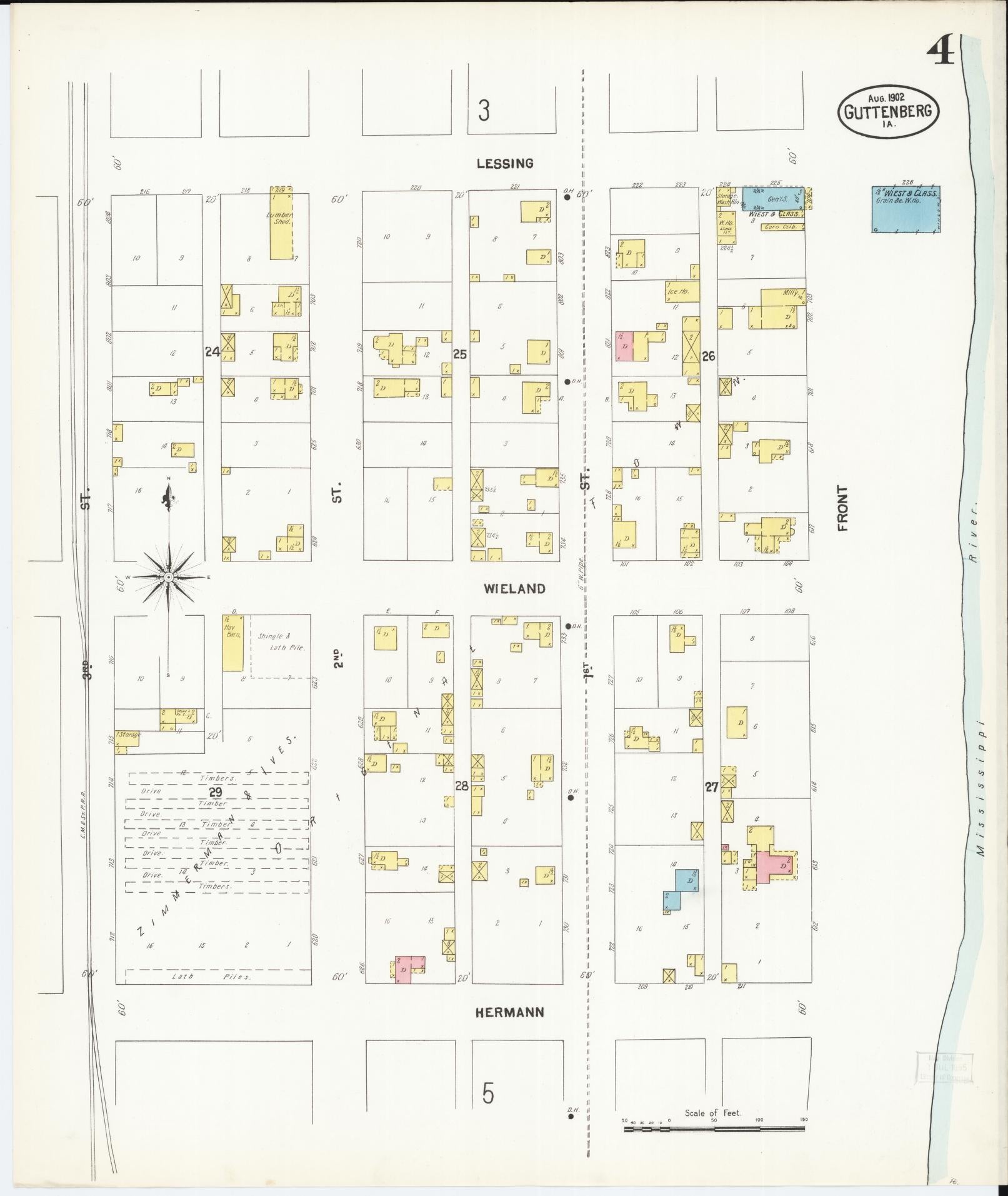 Sanborn Fire Insurance Map from Guttenberg, Clayton County, Iowa (1902), Sheet #0004 - Historic Sanborn Fire Insurance Map Print, vintage old map wall art