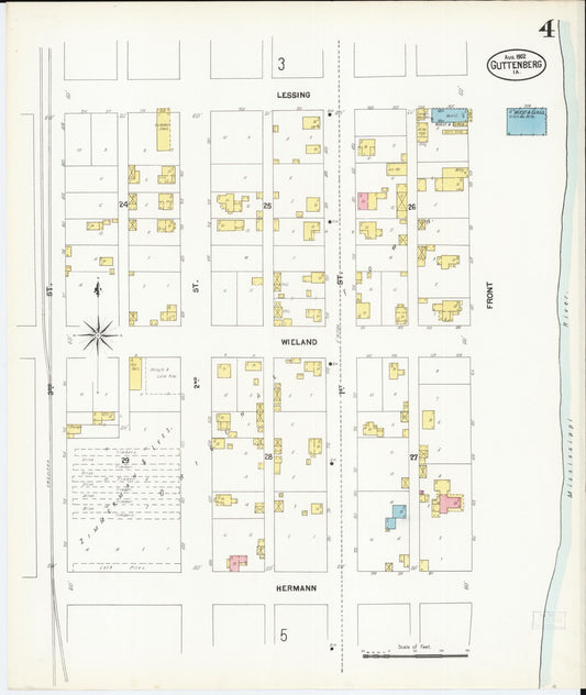 Sanborn Fire Insurance Map from Guttenberg, Clayton County, Iowa (1902), Sheet #0004 - Historic Sanborn Fire Insurance Map Print, vintage old map wall art