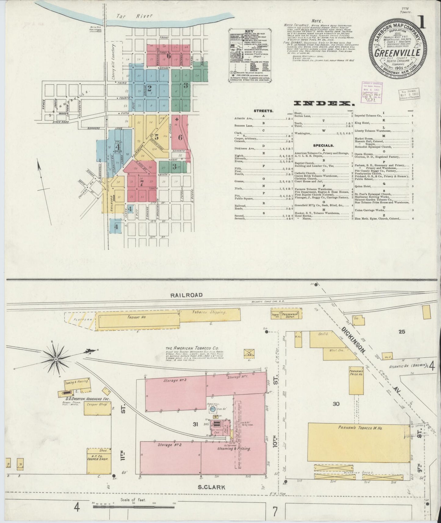 Sanborn Fire Insurance Map from Greenville, Pitt County, North Carolina (1905), Sheet #0001 - Complete Map Set gallery image, historic Sanborn map, vintage wall art, North Carolina North Carolina