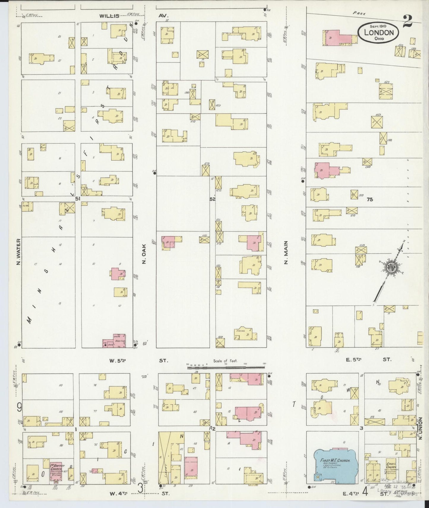 Sanborn Fire Insurance Map from London, Madison County, Ohio (1910), Sheet #0002 - Historic Sanborn Fire Insurance Map Print, vintage old map wall art, antique decor, genealogy gift, Ohio Ohio map