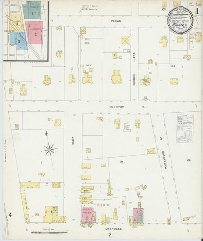Sanborn Fire Insurance Map from Wagoner, Wagoner County, Oklahoma (1896), Sheet #0001 - Complete Map Set gallery image, historic Sanborn map, vintage wall art, Oklahoma Oklahoma