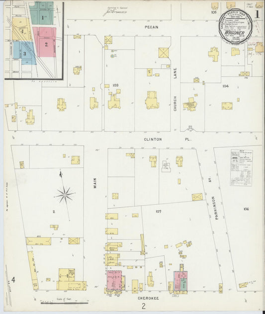 Sanborn Fire Insurance Map from Wagoner, Wagoner County, Oklahoma (1896), Sheet #0001 - Complete Map Set gallery image, historic Sanborn map, vintage wall art, Oklahoma Oklahoma