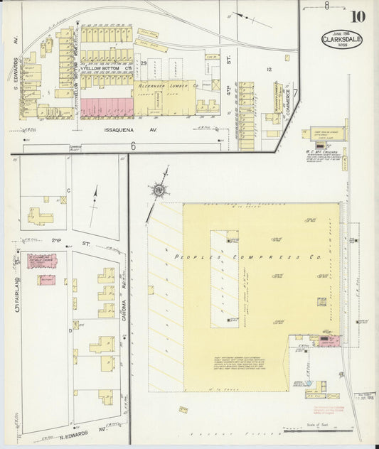 Sanborn Fire Insurance Map from Clarksdale, Coahoma County, Mississippi (1914), Sheet #0010 - Historic Sanborn Fire Insurance Map Print, vintage old map wall art, antique decor, genealogy gift, Mississippi Mississippi map