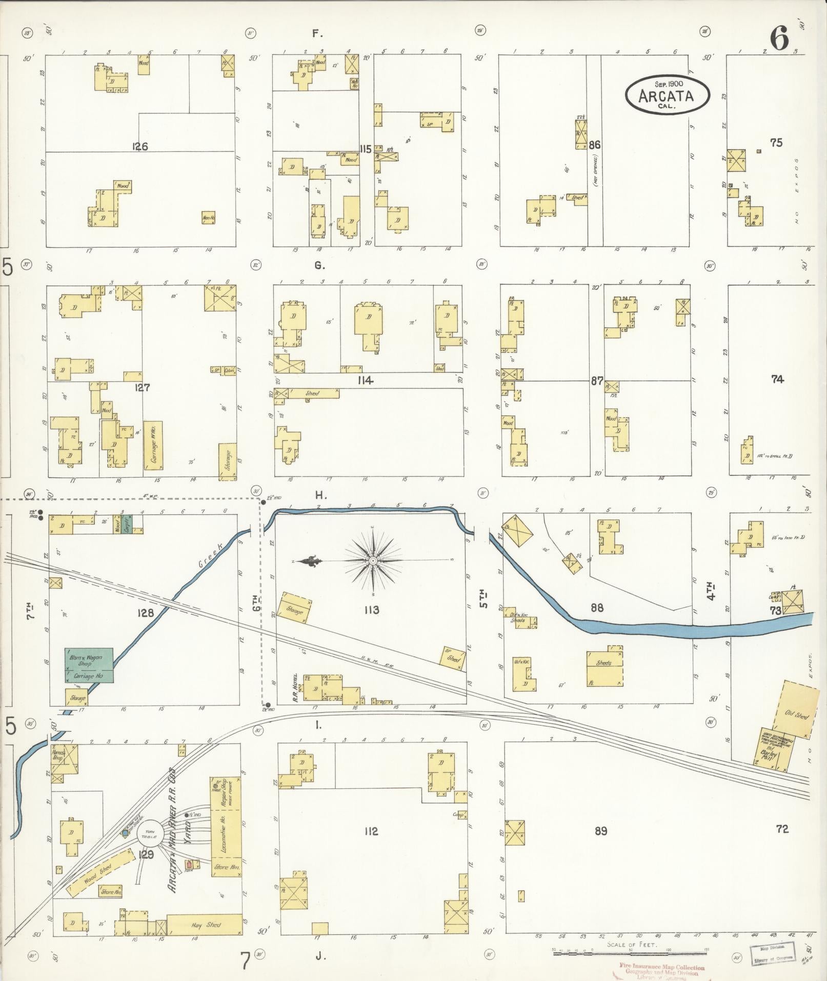 Sanborn Fire Insurance Map from Arcata, Humboldt County, California (1900), Sheet #0006 - Historic Sanborn Fire Insurance Map Print, vintage old map wall art, antique decor, genealogy gift, California California map