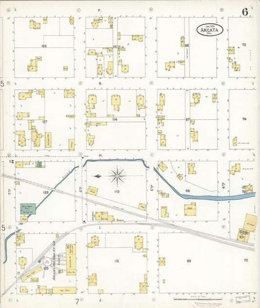 Sanborn Fire Insurance Map from Arcata, Humboldt County, California (1900), Sheet #0006 - Historic Sanborn Fire Insurance Map Print, vintage old map wall art, antique decor, genealogy gift, California California map
