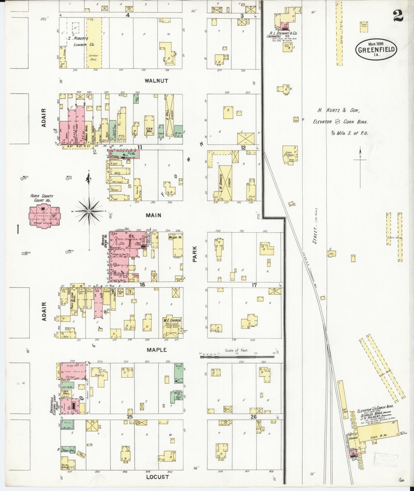 Sanborn Fire Insurance Map from Greenfield, Adair County, Iowa (1899), Sheet #0002 - Historic Sanborn Fire Insurance Map Print, vintage old map wall art