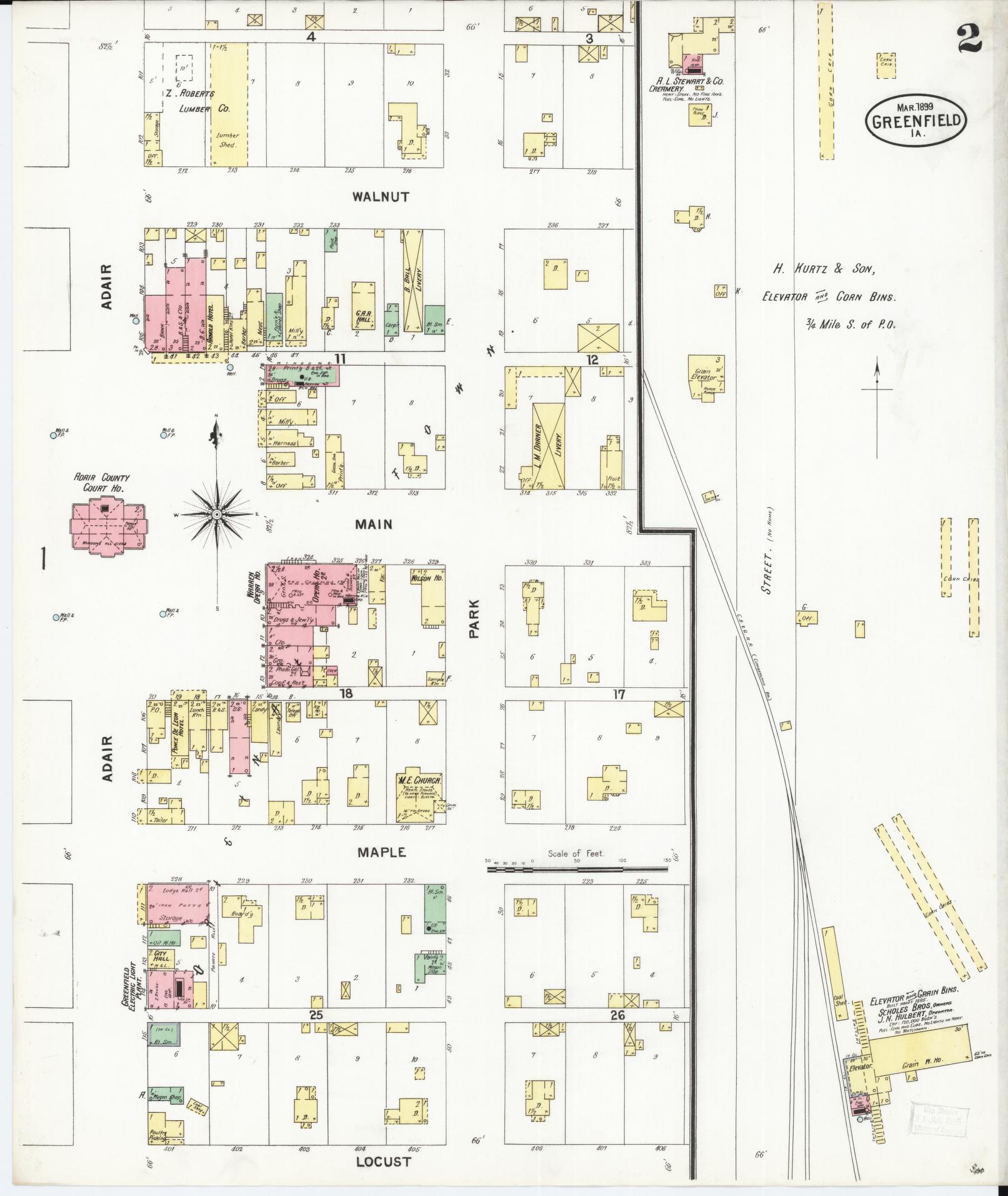 Sanborn Fire Insurance Map from Greenfield, Adair County, Iowa (1899), Sheet #0002 - Historic Sanborn Fire Insurance Map Print, vintage old map wall art