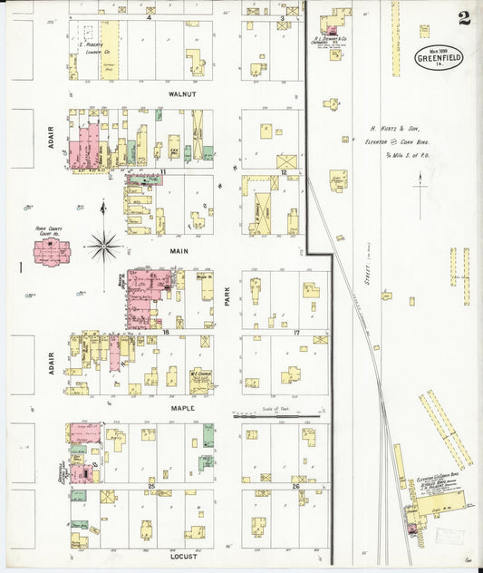 Sanborn Fire Insurance Map from Greenfield, Adair County, Iowa (1899), Sheet #0002 - Historic Sanborn Fire Insurance Map Print, vintage old map wall art