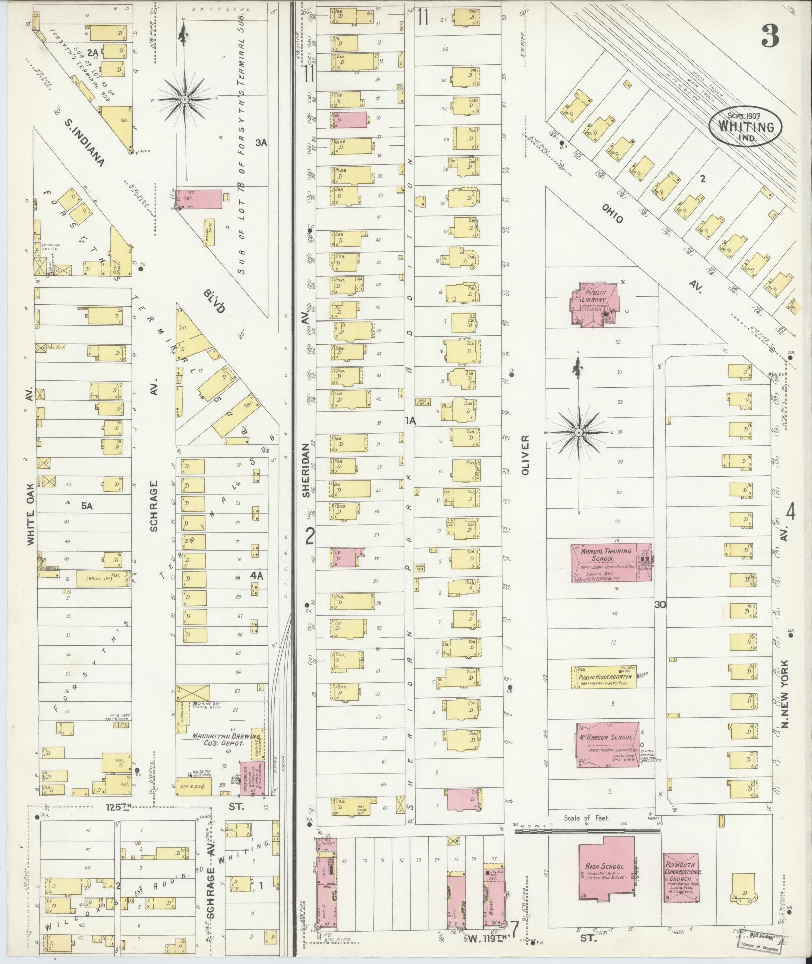 Sanborn Fire Insurance Map from Whiting, Lake County, Indiana (1907), Sheet #0003 - Historic Sanborn Fire Insurance Map Print, vintage old map wall art, antique decor, genealogy gift, Indiana Indiana map