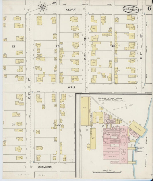 Sanborn Fire Insurance Map from Corning, Steuben County, New York (1888), Sheet #0006 - Historic Sanborn Fire Insurance Map Print, vintage old map wall art, antique decor, genealogy gift, New York New York map