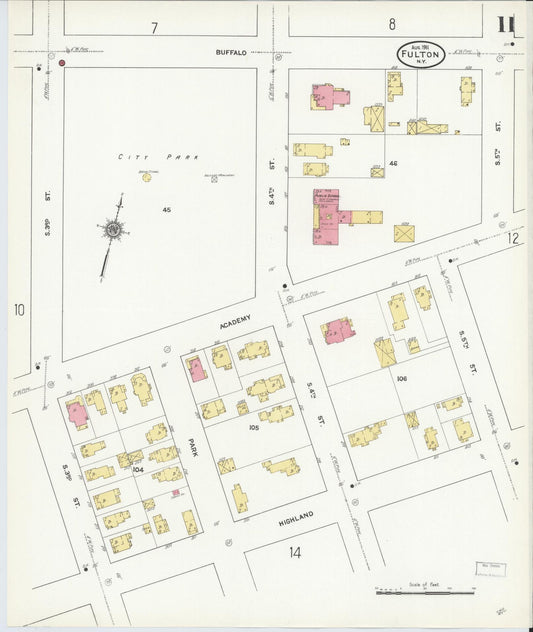Sanborn Fire Insurance Map from Fulton, Oswego County, New York (1911), Sheet #0011 - Historic Sanborn Fire Insurance Map Print, vintage old map wall art, antique decor, genealogy gift, New York New York map