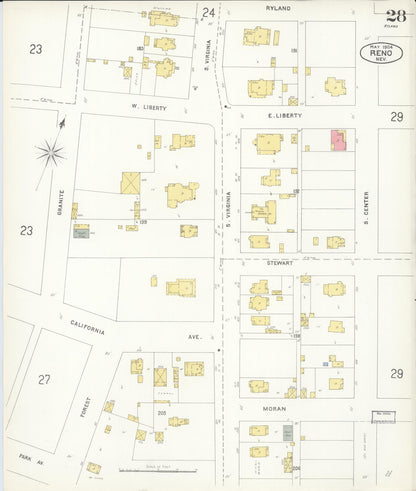 Sanborn Fire Insurance Map from Reno, Washoe County, Nevada (1904), Sheet #0028 - Complete Map Set gallery image, historic Sanborn map, vintage wall art, Nevada Nevada