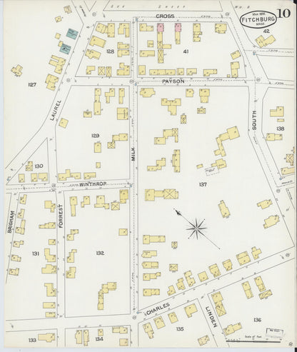 Sanborn Fire Insurance Map from Fitchburg, Worcester County, Massachusetts (1892), Sheet #0010 - Historic Sanborn Fire Insurance Map Print, vintage old map wall art, antique decor, genealogy gift, Massachusetts Massachusetts map