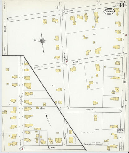 Sanborn Fire Insurance Map from Orange, Franklin County, Massachusetts (1917), Sheet #0013 - Historic Sanborn Fire Insurance Map Print, vintage old map wall art, antique decor, genealogy gift, Massachusetts Massachusetts map