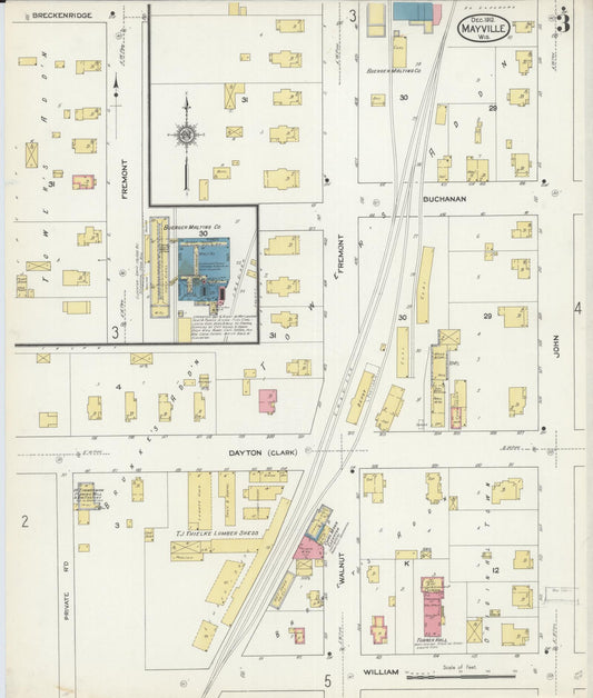 Sanborn Fire Insurance Map from Mayville, Dodge County, Wisconsin (1912), Sheet #0003 - Historic Sanborn Fire Insurance Map Print, vintage old map wall art, antique decor, genealogy gift, Wisconsin Wisconsin map