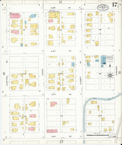 Sanborn Fire Insurance Map from Fort Scott, Bourbon County, Kansas (1906), Sheet #0017 - Complete Map Set gallery image, historic Sanborn map, vintage wall art, Kansas Kansas