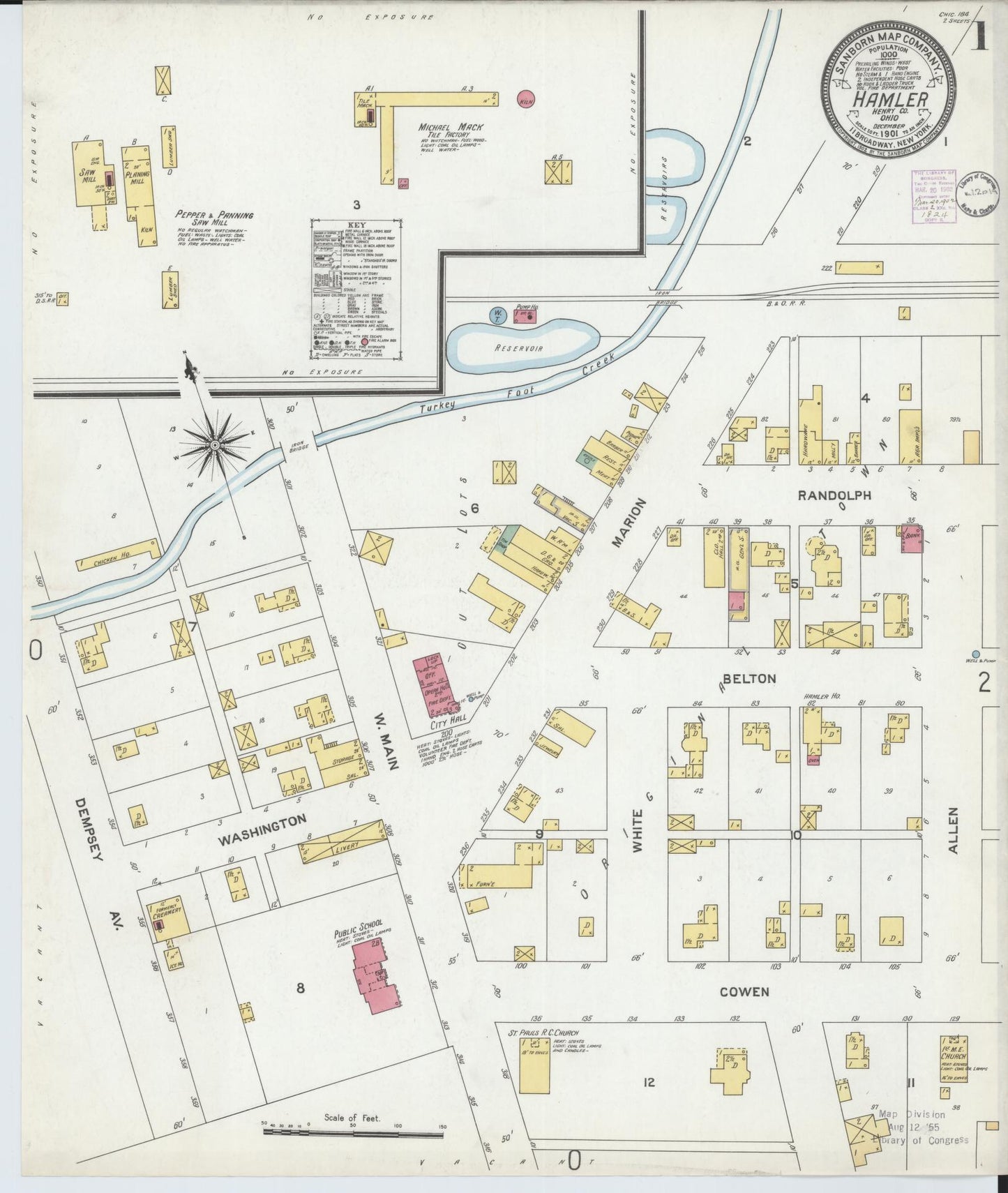 Sanborn Fire Insurance Map from Hamler, Henry County, Ohio (1901), Sheet #0001 - Complete Map Set gallery image, historic Sanborn map, vintage wall art, Ohio Ohio