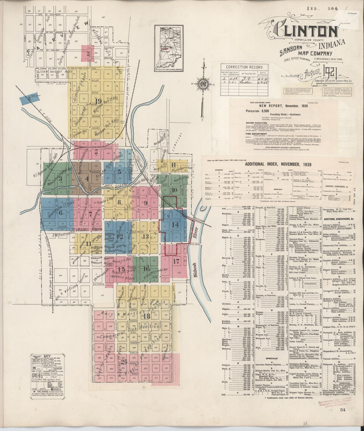 Sanborn Fire Insurance Map from Clinton, Vermillion County, Indiana (1947), Sheet #0001 - Historic Sanborn Fire Insurance Map Print, vintage old map wall art, antique decor, genealogy gift, Indiana Indiana map