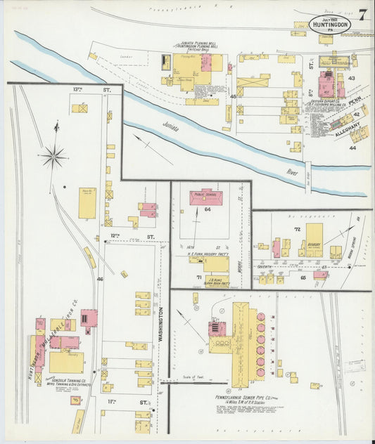 Sanborn Fire Insurance Map from Huntingdon, Huntingdon County, Pennsylvania (1901), Sheet #0007 - Historic Sanborn Fire Insurance Map Print, vintage old map wall art, antique decor, genealogy gift, Pennsylvania Pennsylvania map