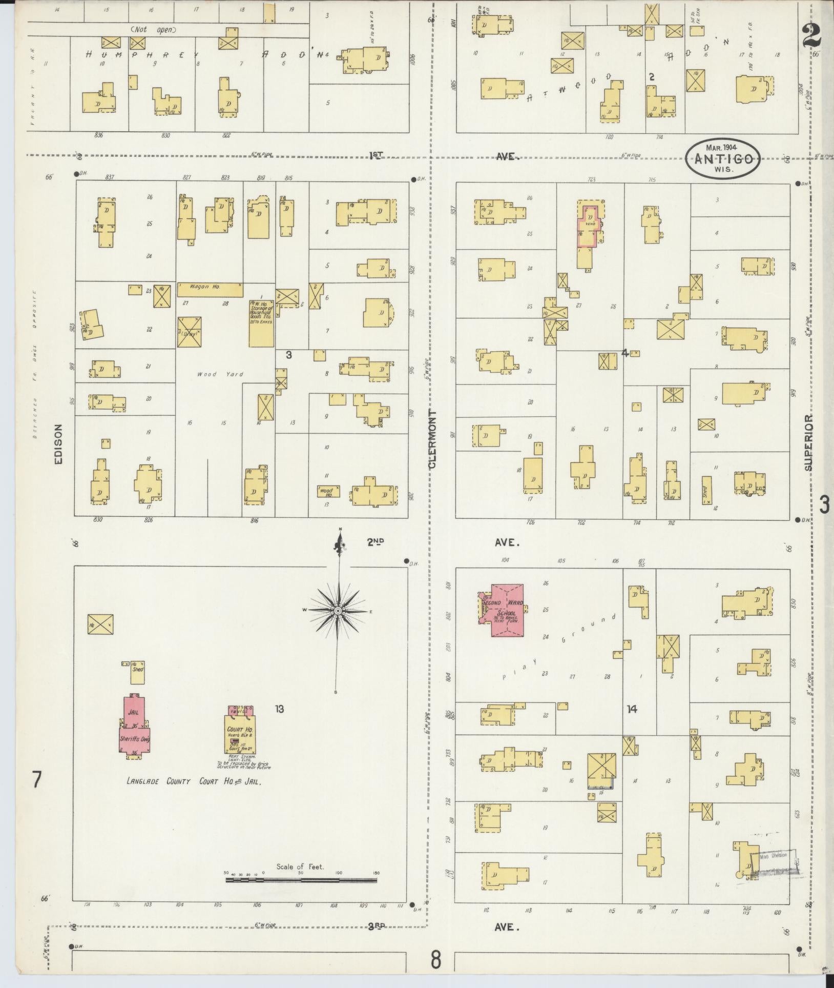 Sanborn Fire Insurance Map from Antigo, Langlade County, Wisconsin (1904), Sheet #0002 - Complete Map Set gallery image, historic Sanborn map, vintage wall art, Wisconsin Wisconsin