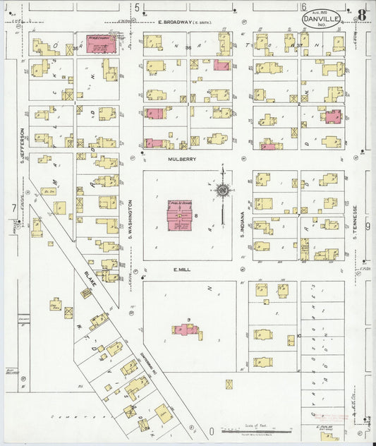 Sanborn Fire Insurance Map from Danville, Hendricks County, Indiana (1920), Sheet #0008 - Historic Sanborn Fire Insurance Map Print, vintage old map wall art, antique decor, genealogy gift, Indiana Indiana map