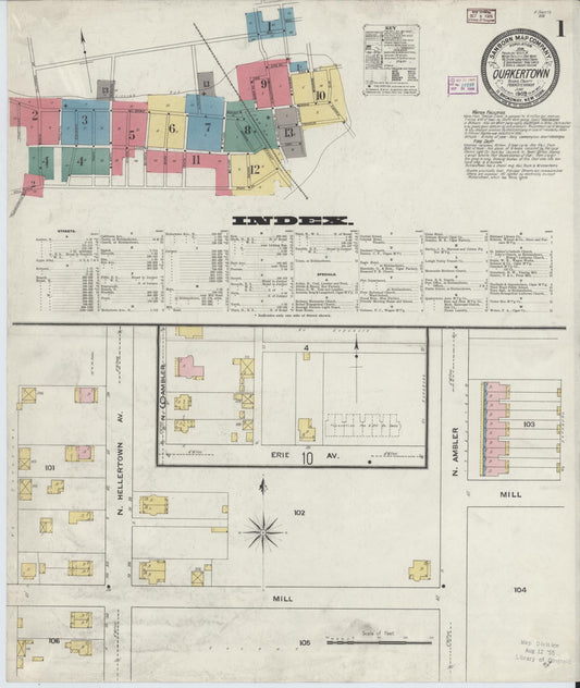 Sanborn Fire Insurance Map from Quakertown, Bucks County, Pennsylvania (1909), Sheet #0001 - Historic Sanborn Fire Insurance Map Print, vintage old map wall art, antique decor, genealogy gift, Pennsylvania Pennsylvania map
