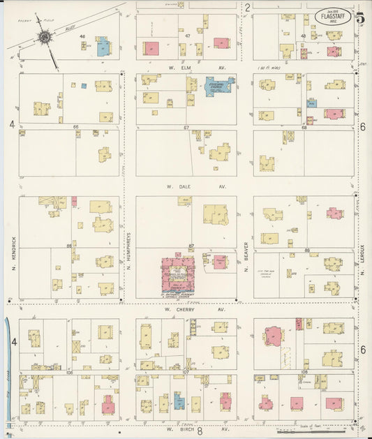 Sanborn Fire Insurance Map from Flagstaff, Coconino County, Arizona (1916), Sheet #0005 - Historic Sanborn Fire Insurance Map Print, vintage old map wall art, antique decor, genealogy gift, Arizona Arizona map