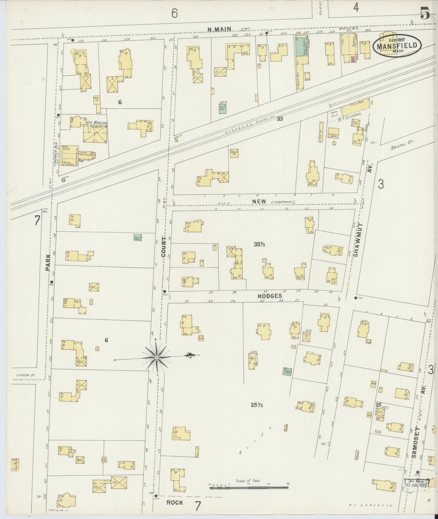 Sanborn Fire Insurance Map from Mansfield, Bristol County, Massachusetts (1897), Sheet #0005 - Historic Sanborn Fire Insurance Map Print, vintage old map wall art, antique decor, genealogy gift, Massachusetts Massachusetts map