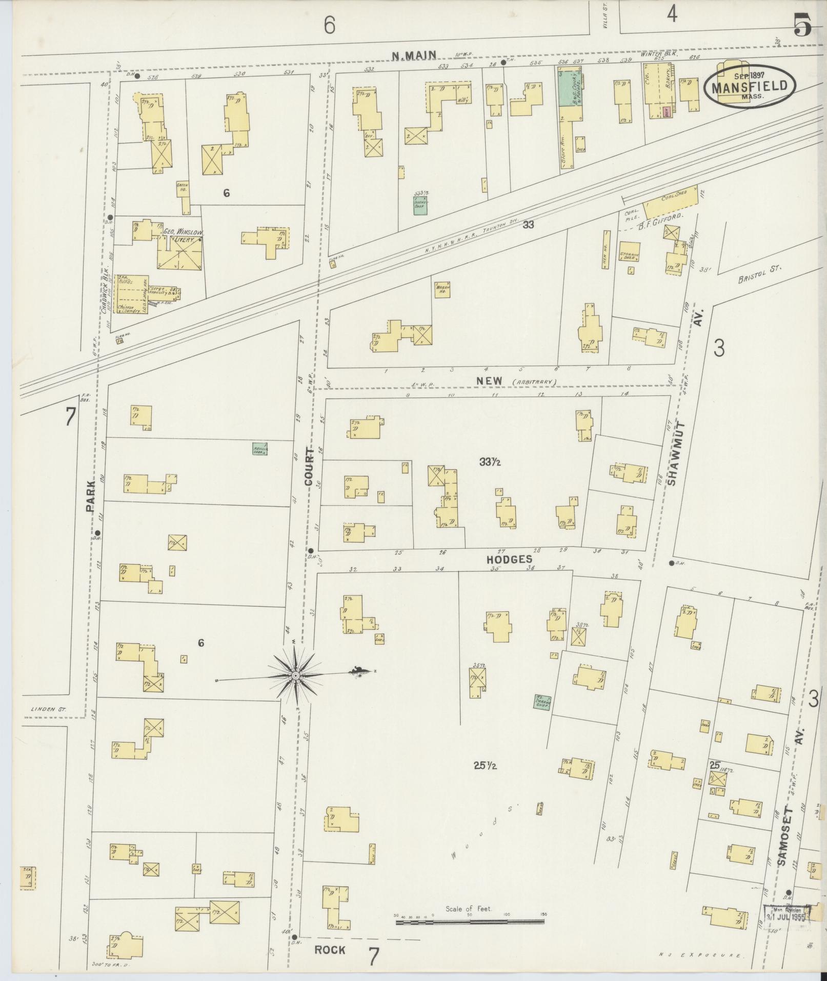 Sanborn Fire Insurance Map from Mansfield, Bristol County, Massachusetts (1897), Sheet #0005 - Historic Sanborn Fire Insurance Map Print, vintage old map wall art, antique decor, genealogy gift, Massachusetts Massachusetts map
