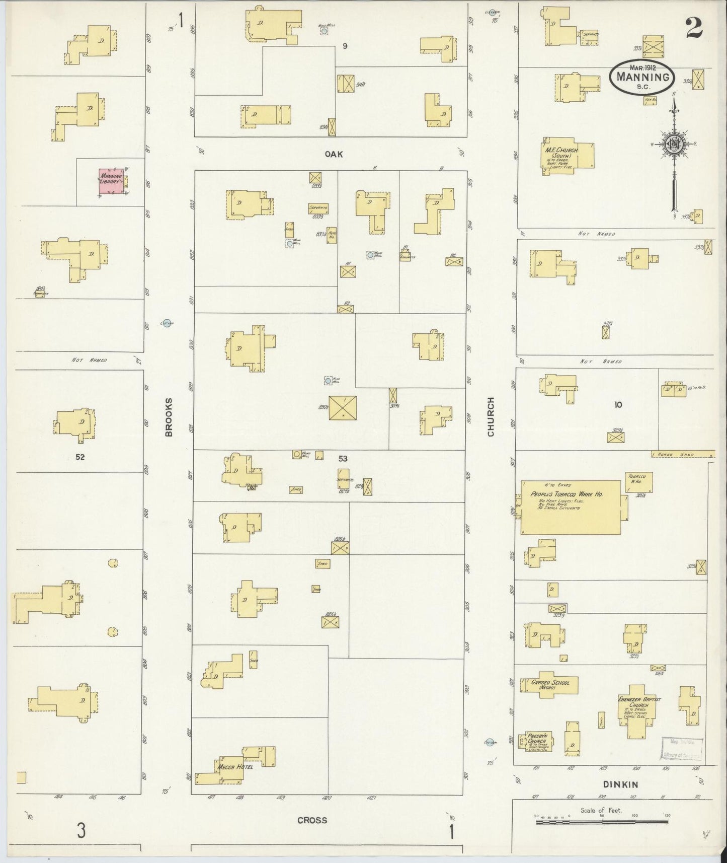 Sanborn Fire Insurance Map from Manning, Clarendon County, South Carolina (1912), Sheet #0002 - Complete Map Set gallery image, historic Sanborn map, vintage wall art, South Carolina South Carolina