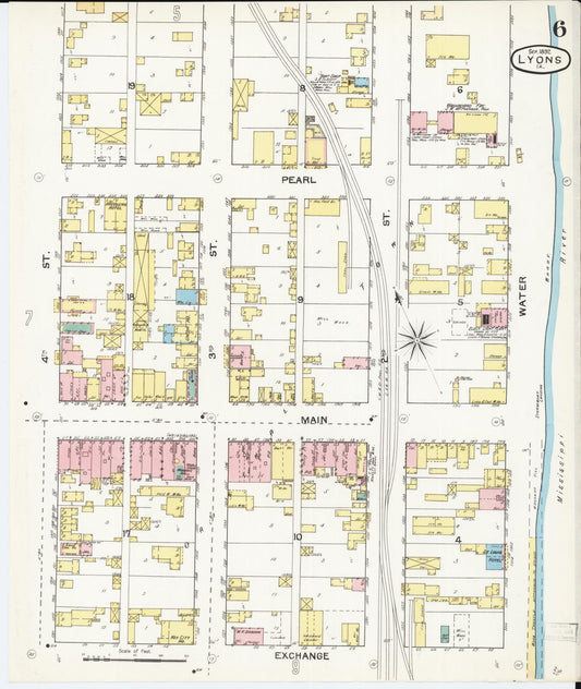 Sanborn Fire Insurance Map from Lyons, Clinton County, Iowa (1892), Sheet #0006 - Historic Sanborn Fire Insurance Map Print, vintage old map wall art