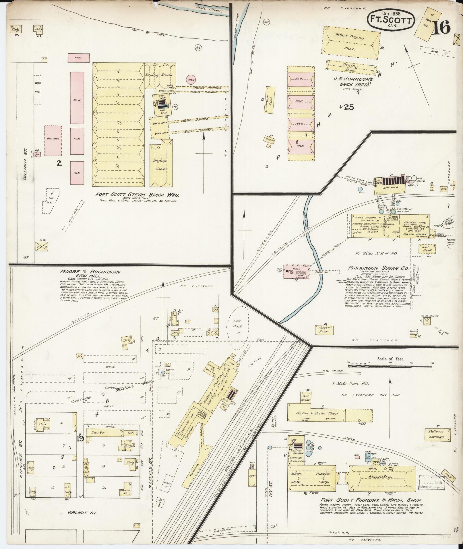 Sanborn Fire Insurance Map from Fort Scott, Bourbon County, Kansas (1888), Sheet #0016 - Historic Sanborn Fire Insurance Map Print, vintage old map wall art, antique decor, genealogy gift, Kansas Kansas map