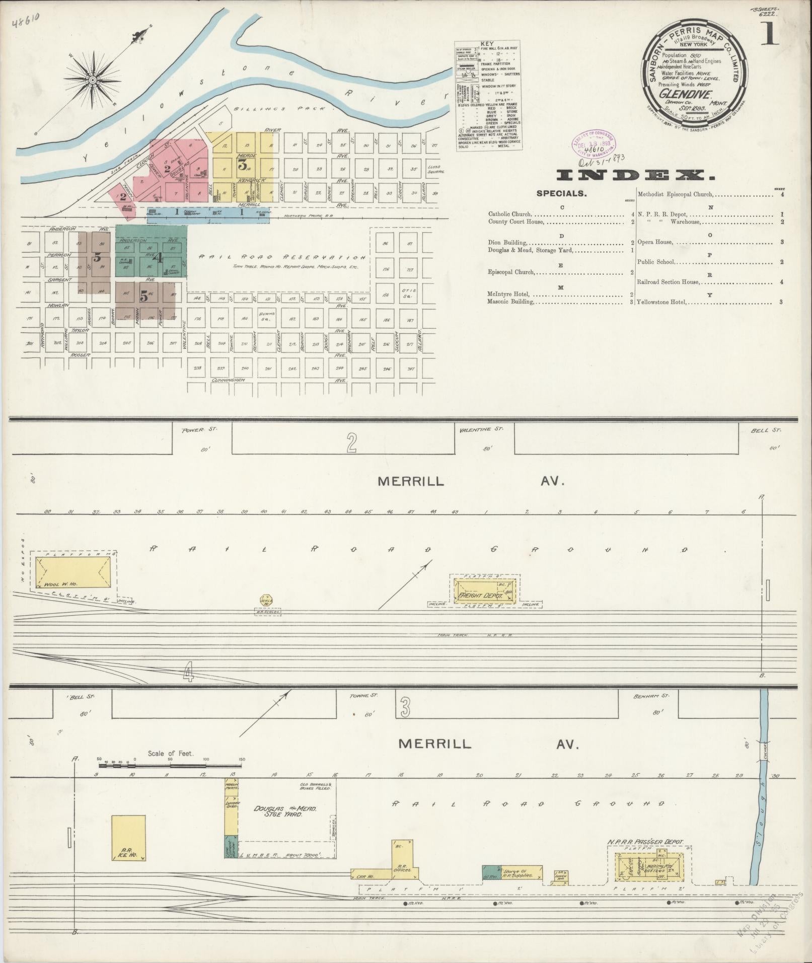 Sanborn Fire Insurance Map from Glendive, Dawson County, Montana (1893), Sheet #0001 - Complete Map Set gallery image, historic Sanborn map, vintage wall art, Montana Montana