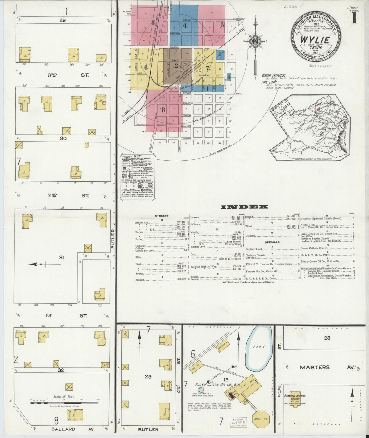 Sanborn Fire Insurance Map from Wylie, Collin County, Texas (1921), Sheet #0001 - Historic Sanborn Fire Insurance Map Print, vintage old map wall art, antique decor, genealogy gift, Texas Texas map