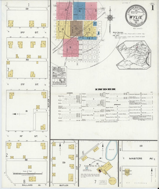Sanborn Fire Insurance Map from Wylie, Collin County, Texas (1921), Sheet #0001 - Historic Sanborn Fire Insurance Map Print, vintage old map wall art, antique decor, genealogy gift, Texas Texas map