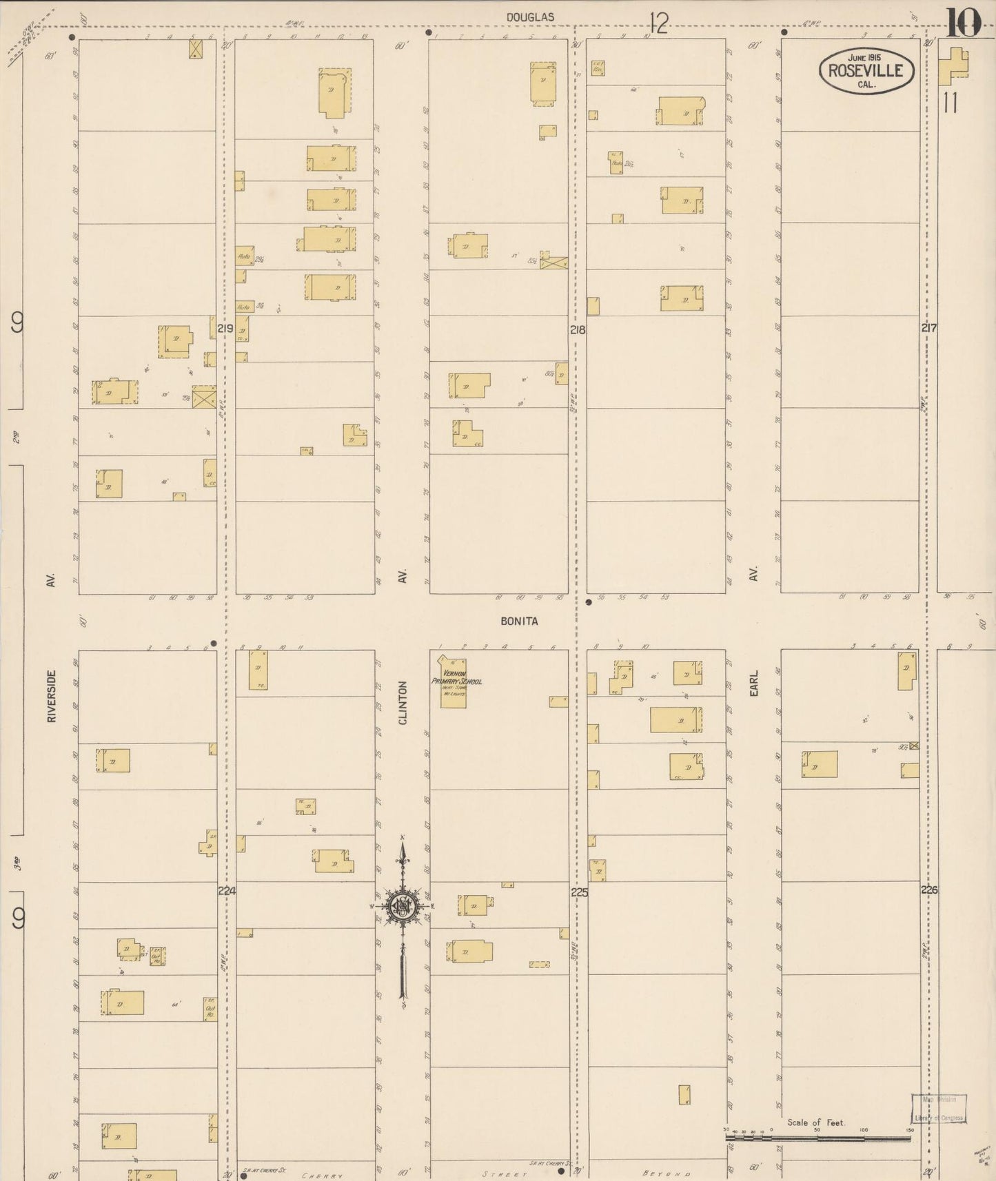 Sanborn Fire Insurance Map from Roseville, Placer County, California (1915), Sheet #0010 - Complete Map Set gallery image, historic Sanborn map, vintage wall art, California California