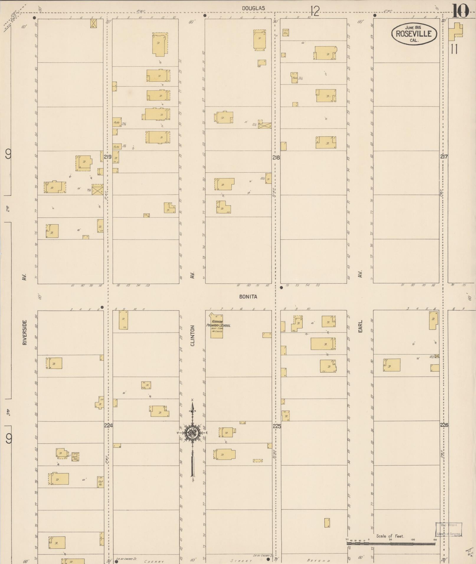 Sanborn Fire Insurance Map from Roseville, Placer County, California (1915), Sheet #0010 - Complete Map Set gallery image, historic Sanborn map, vintage wall art, California California
