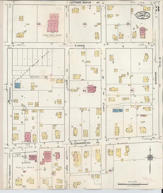 Sanborn Fire Insurance Map from Lowell, Lake County, Indiana (1942), Sheet #0003 - Historic Sanborn Fire Insurance Map Print, vintage old map wall art, antique decor, genealogy gift, Indiana Indiana map