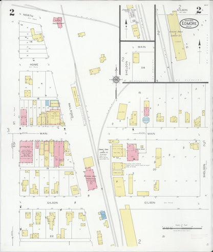 Sanborn Fire Insurance Map from Edmore, Montcalm County, Michigan (1929), Sheet #0002 - Historic Sanborn Fire Insurance Map Print, vintage old map wall art, antique decor, genealogy gift, Michigan Michigan map