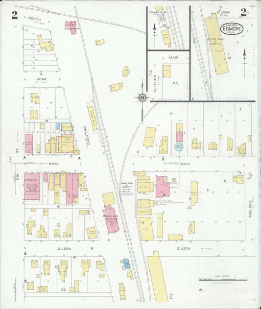 Sanborn Fire Insurance Map from Edmore, Montcalm County, Michigan (1929), Sheet #0002 - Historic Sanborn Fire Insurance Map Print, vintage old map wall art, antique decor, genealogy gift, Michigan Michigan map