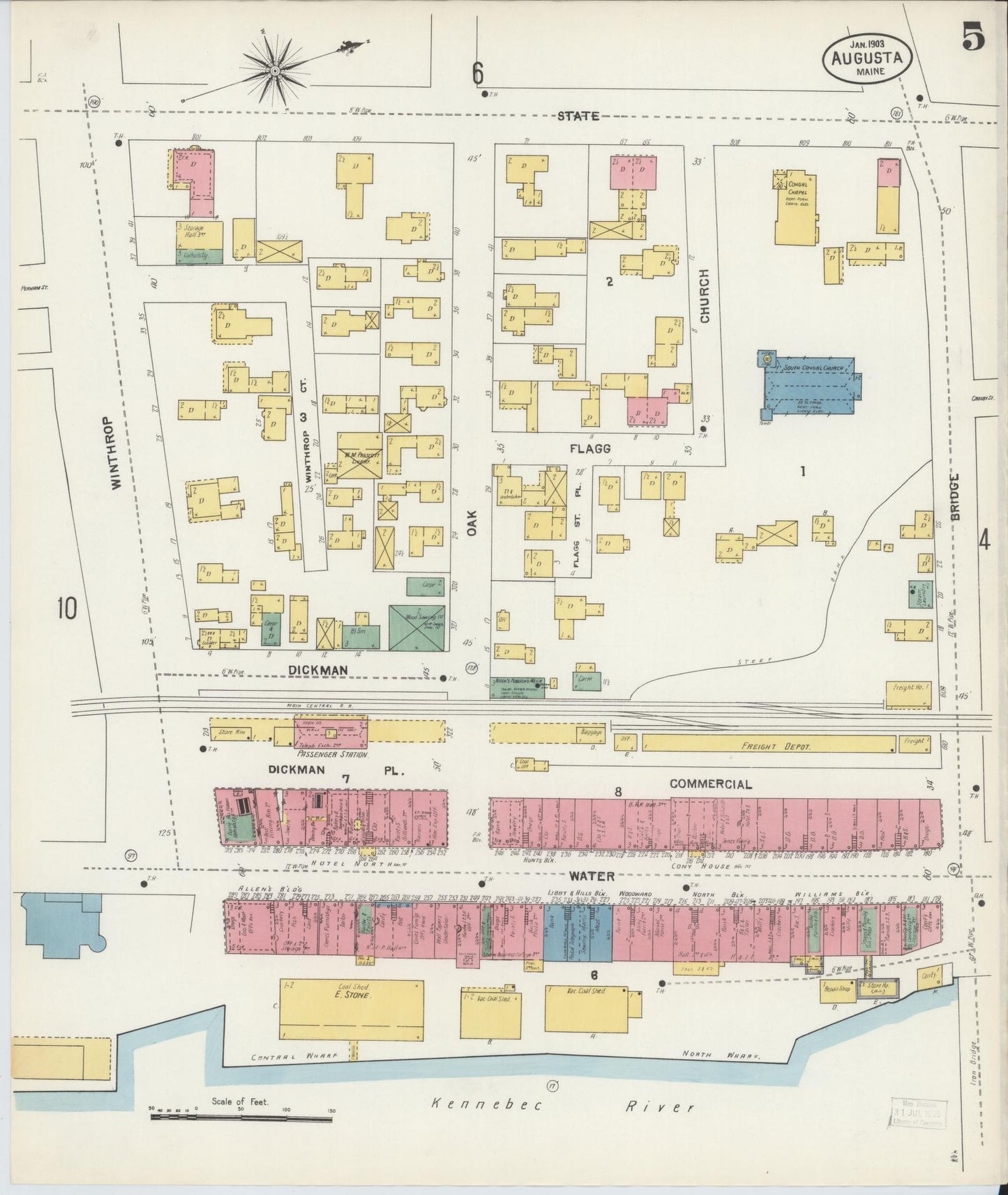 Sanborn Fire Insurance Map from Augusta, Kennebec County, Maine (1903), Sheet #0005 - Complete Map Set gallery image, historic Sanborn map, vintage wall art, Maine Maine