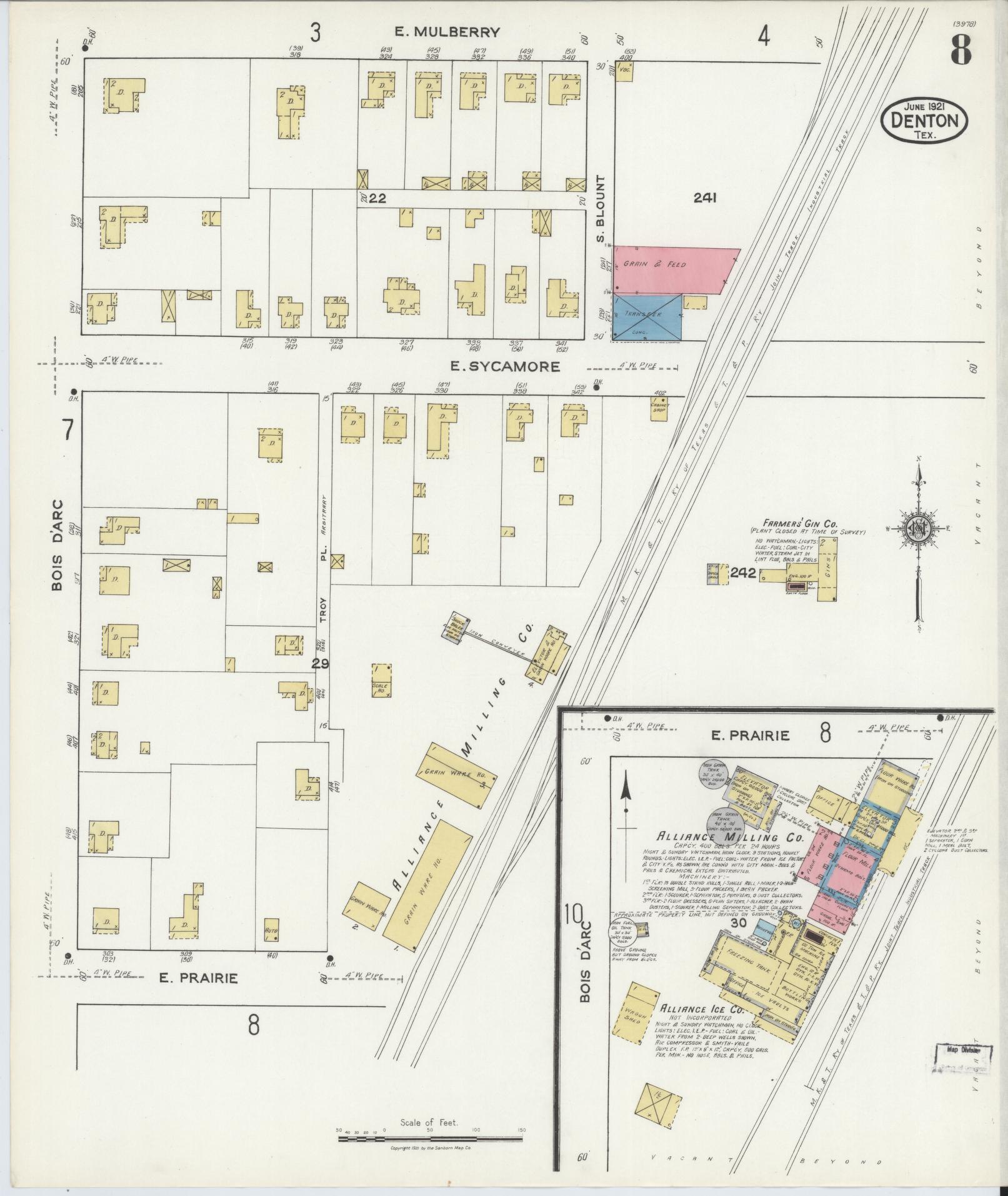 Sanborn Fire Insurance Map from Denton, Denton County, Texas (1921), Sheet #0008 - Complete Map Set gallery image, historic Sanborn map, vintage wall art, Texas Texas