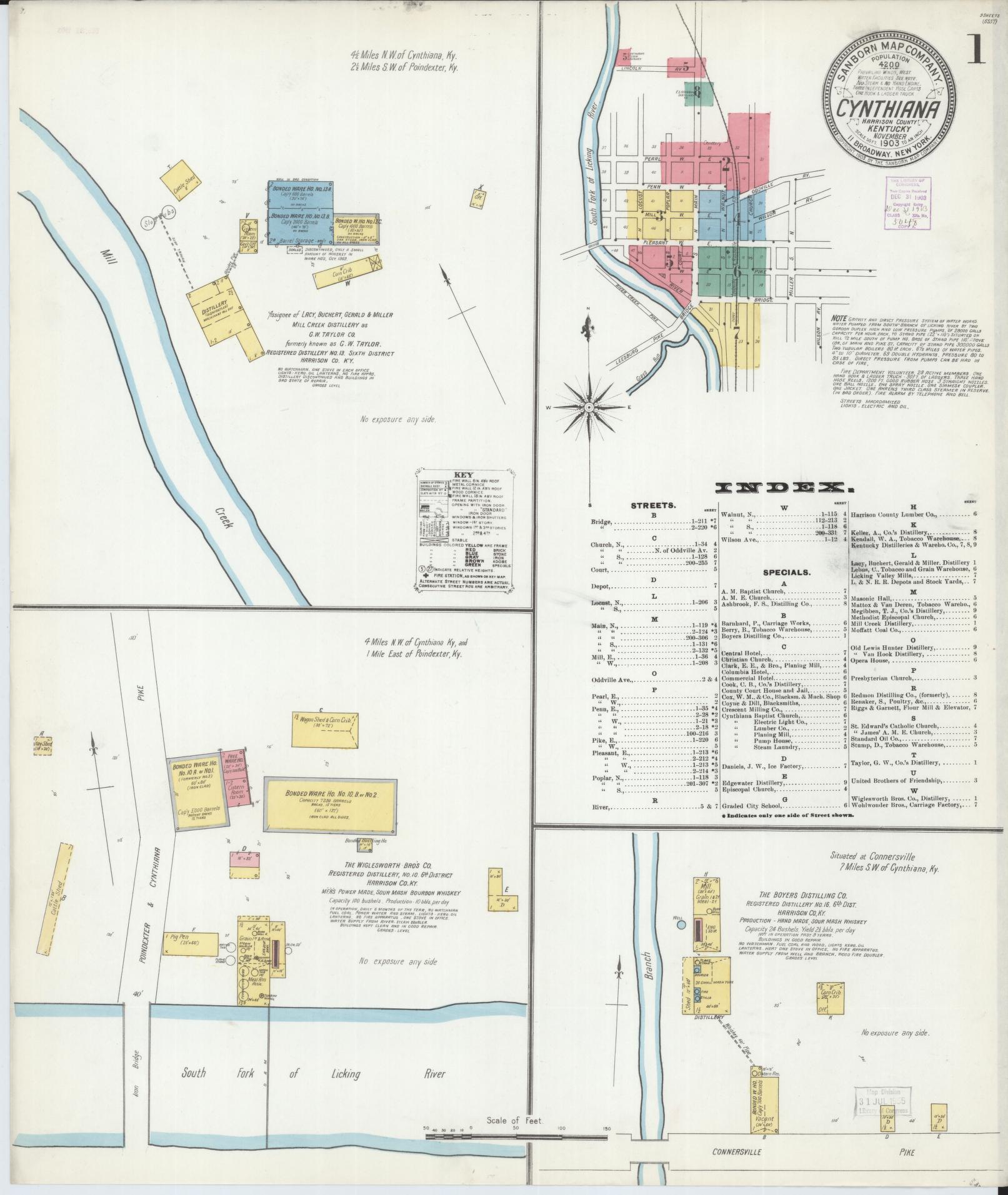 Sanborn Fire Insurance Map from Cynthiana, Harrison County, Kentucky (1903), Sheet #0001 - Complete Map Set gallery image, historic Sanborn map, vintage wall art, Kentucky Kentucky