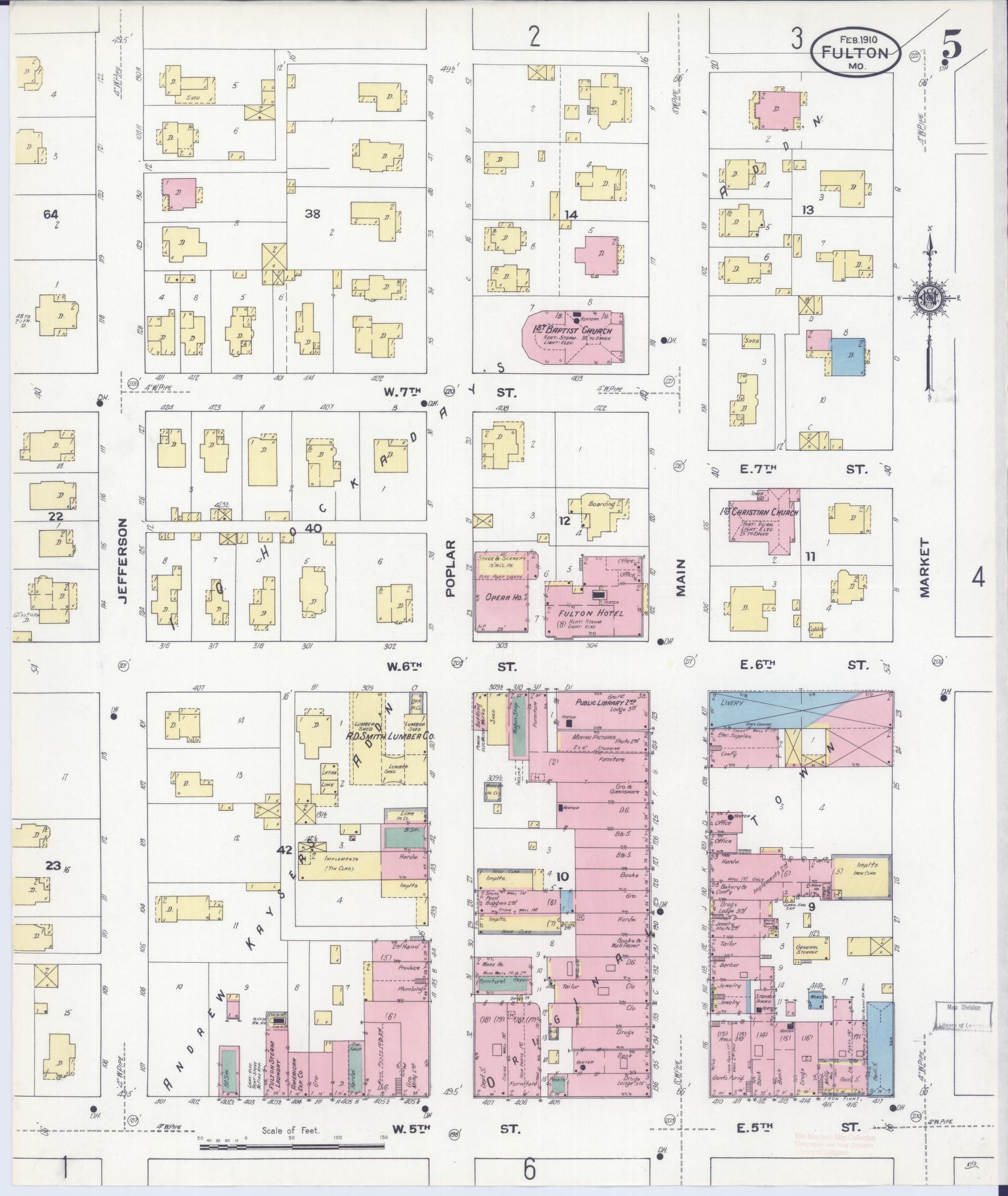 Sanborn Fire Insurance Map from Fulton, Callaway County, Missouri (1910), Sheet #0005 - Historic Sanborn Fire Insurance Map Print, vintage old map wall art, antique decor, genealogy gift, Missouri Missouri map