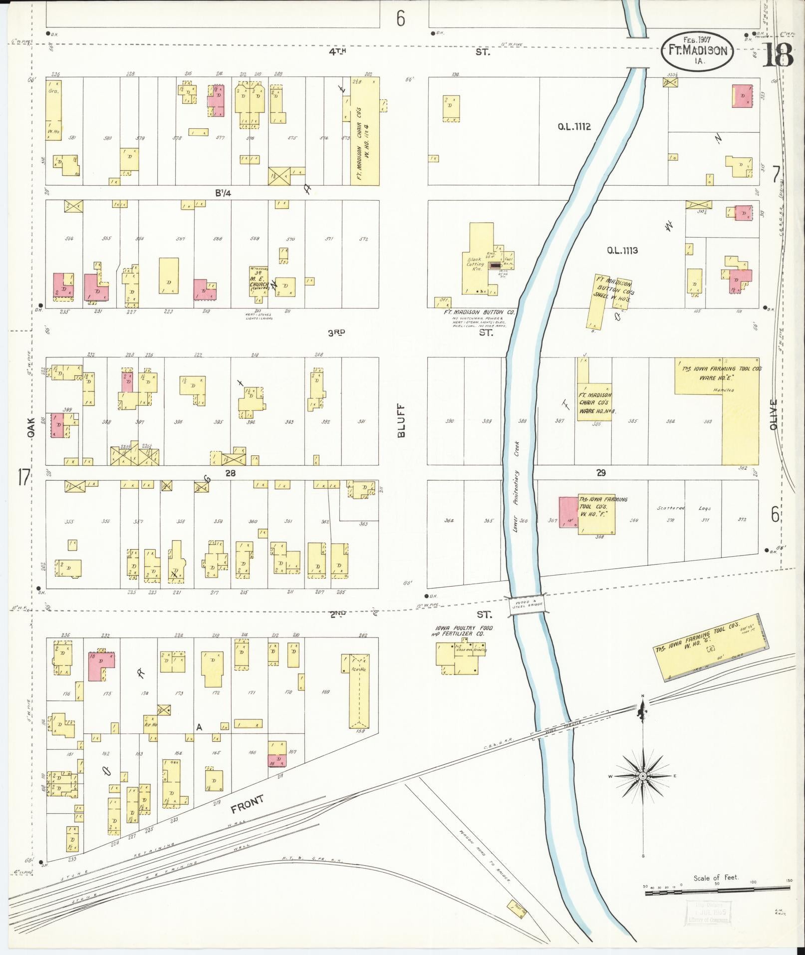 Sanborn Fire Insurance Map from Fort Madison, Lee County, Iowa (1907), Sheet #0018 - Historic Sanborn Fire Insurance Map Print, vintage old map wall art