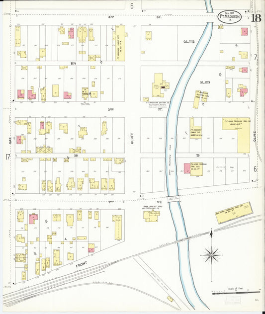 Sanborn Fire Insurance Map from Fort Madison, Lee County, Iowa (1907), Sheet #0018 - Historic Sanborn Fire Insurance Map Print, vintage old map wall art