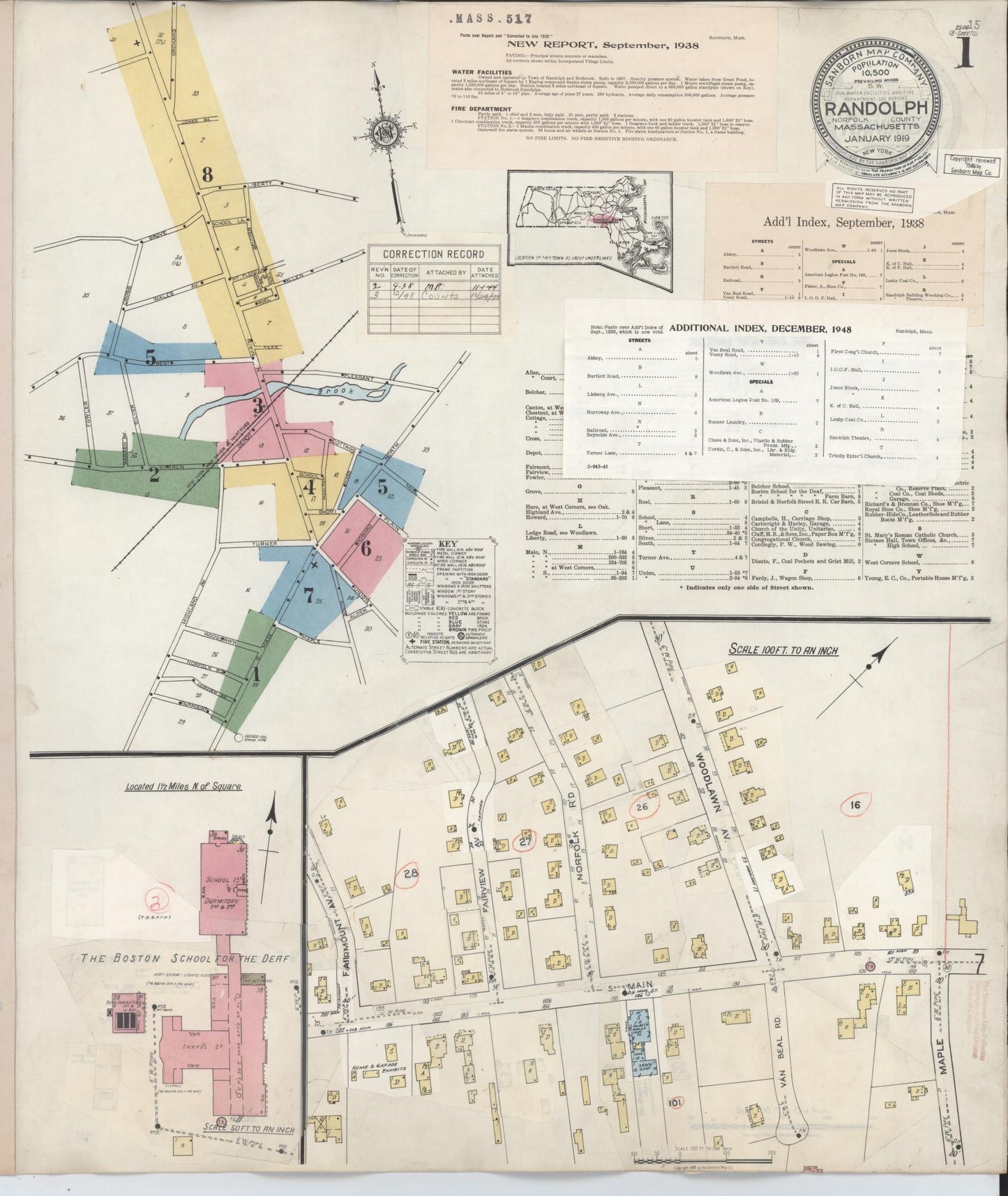Sanborn Fire Insurance Map from Randolph, Norfolk County, Massachusetts (1948), Sheet #0001 - Historic Sanborn Fire Insurance Map Print, vintage old map wall art, antique decor, genealogy gift, Massachusetts Massachusetts map
